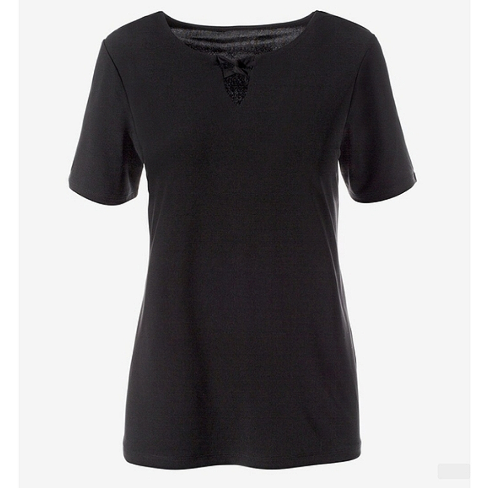 Chico's Twist Tie Front Black Short Sleeve Top Lightweight M NWT